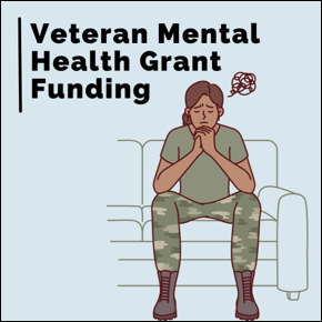 Veteran Mental Health Grant Funding. Female veteran sitting on couch looking sad. 
										